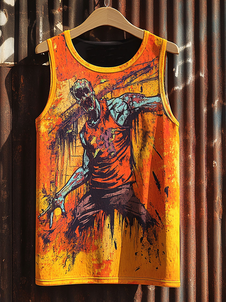 Vintage Zombies Print 100% Cotton Casual Tank Top