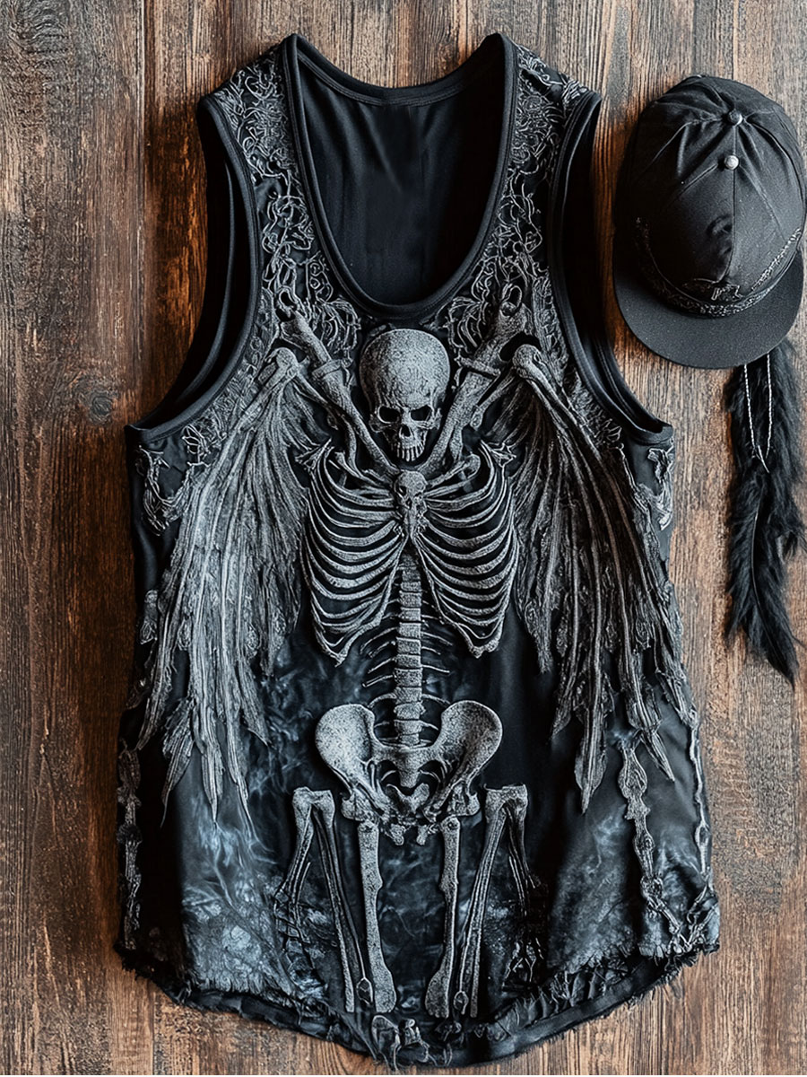 Skeleton Print 100% Cotton Casual Tank Top