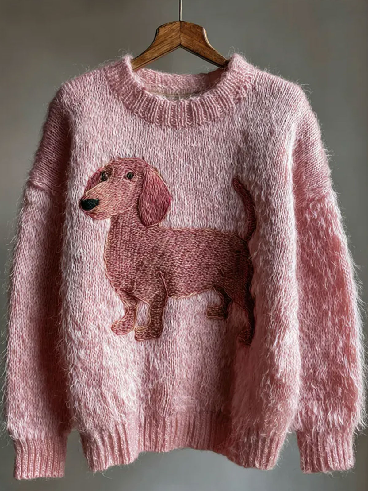 Dachshund Art Print Knit Pullover Sweater
