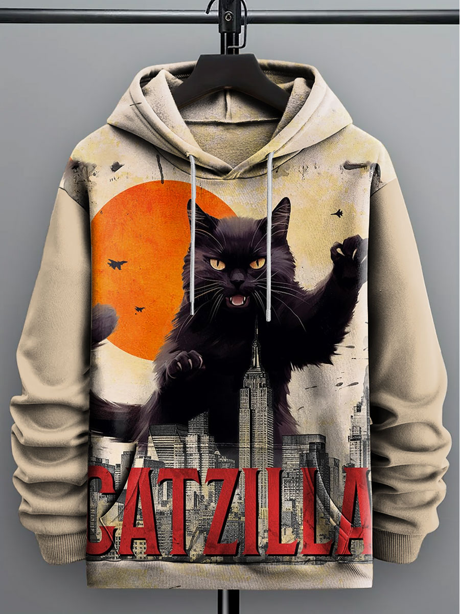 Vintage Funny Catzilla Cat Art Print Casual  Sweatshirt