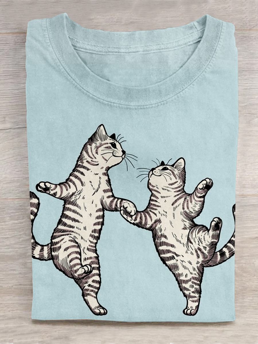 Cat Funny Art Print Crew Neck Short Sleeve T-Shirt
