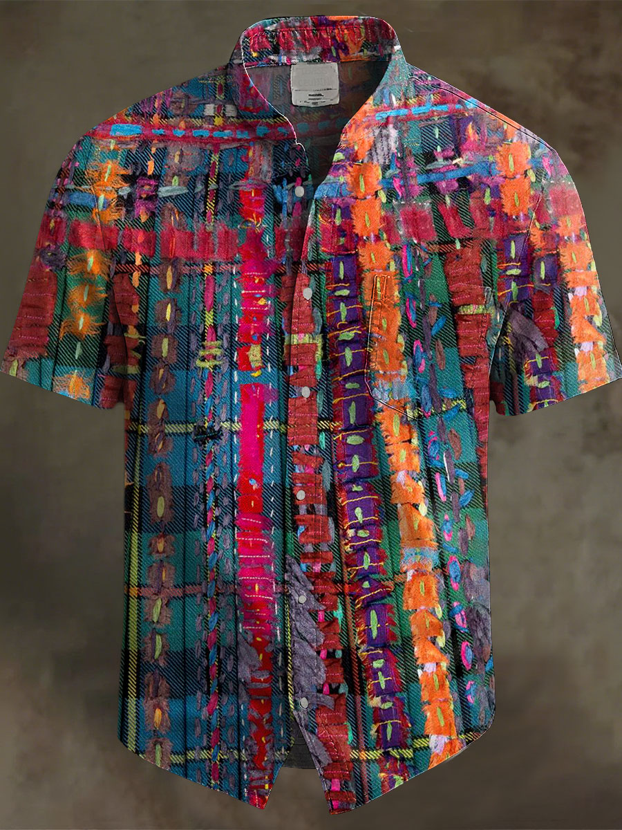 Vintage Abstract Art Multicolor Print Casual 100% Cotton Shirt