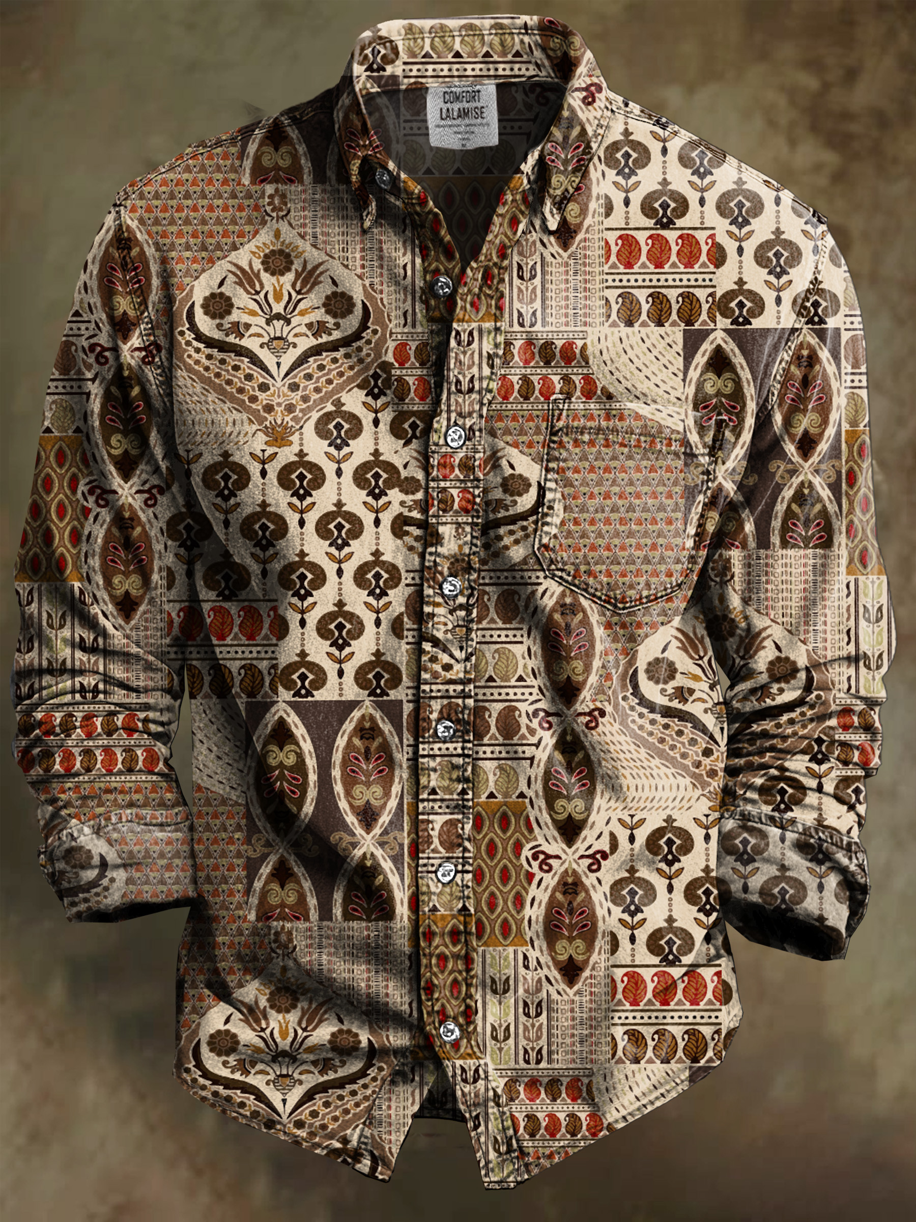 Vintage Abstrct Art Print 100% Cotton Long Sleeve Shirt