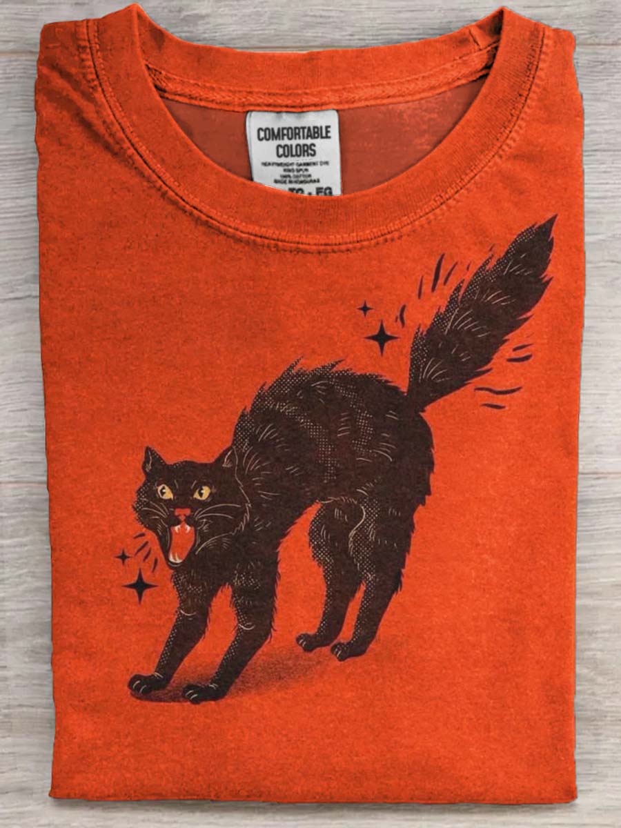 Screaming Cat Print Casual Short Sleeve T-Shirt
