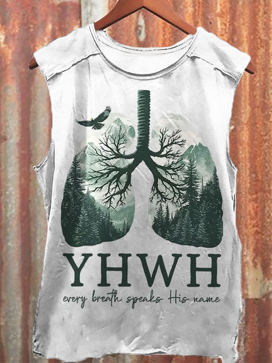 YHWH Nature Lung Vintage Print 100% Cotton Casual Tank Top