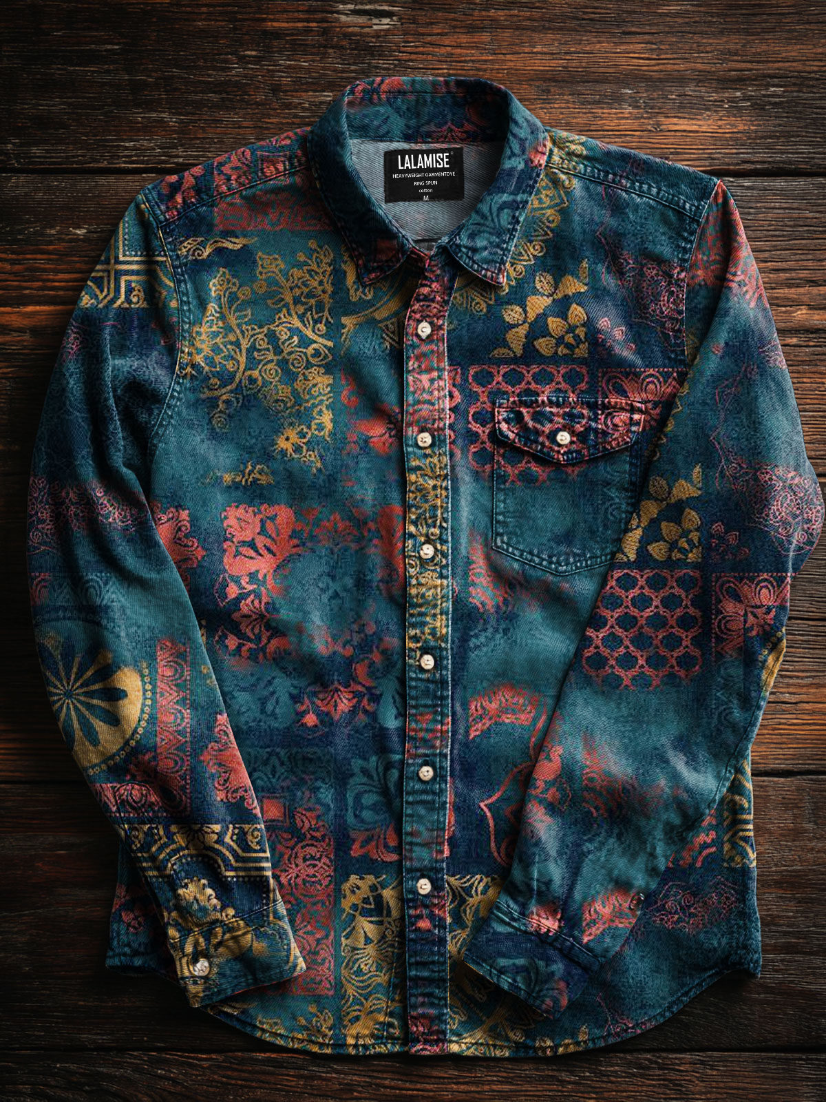 Vintage Abstrct Art Print 100% Cotton Long Sleeve Shirt