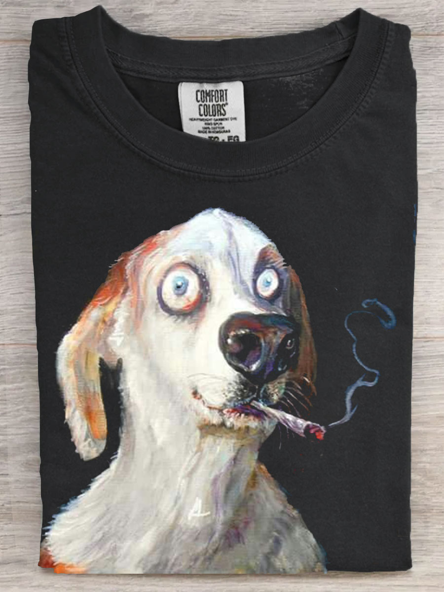 WTF Funny Dog Art Print Casaul Short Sleeve T-shirt