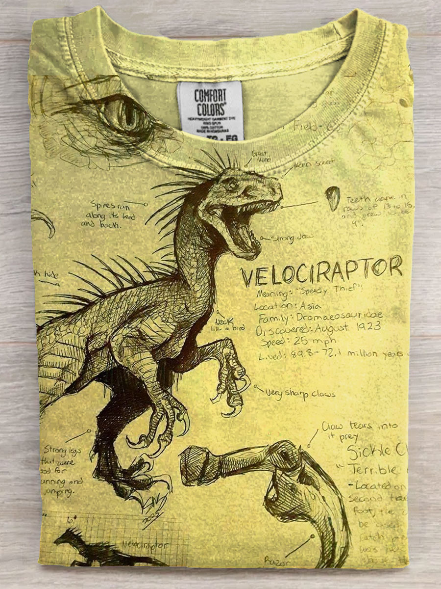 Dinosaur Line Drawing Art Print Casaul Short Sleeve T-shirt