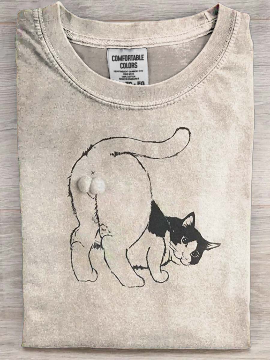 Funny Cat Print Casual Short Sleeve T-Shirt