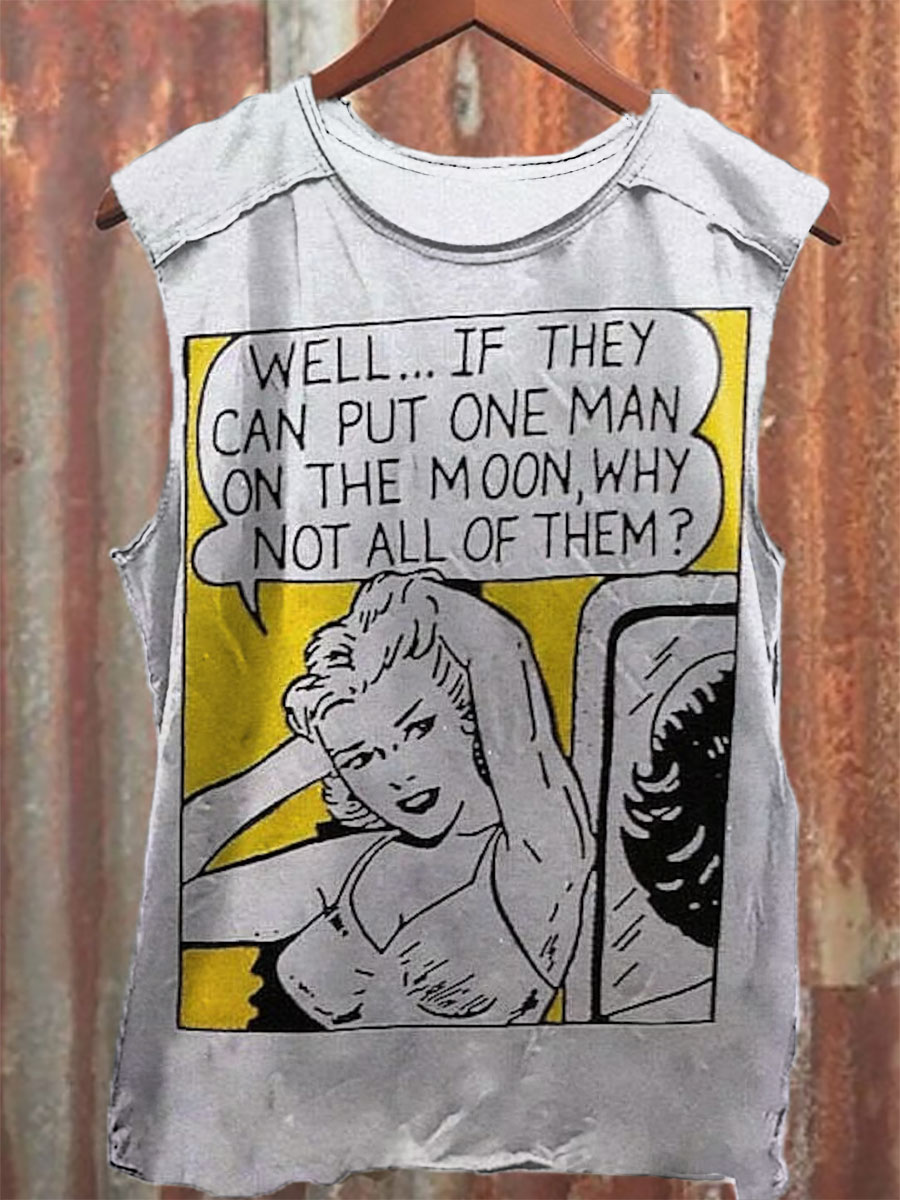 Vintage Print 100% Cotton Casual Tank Top