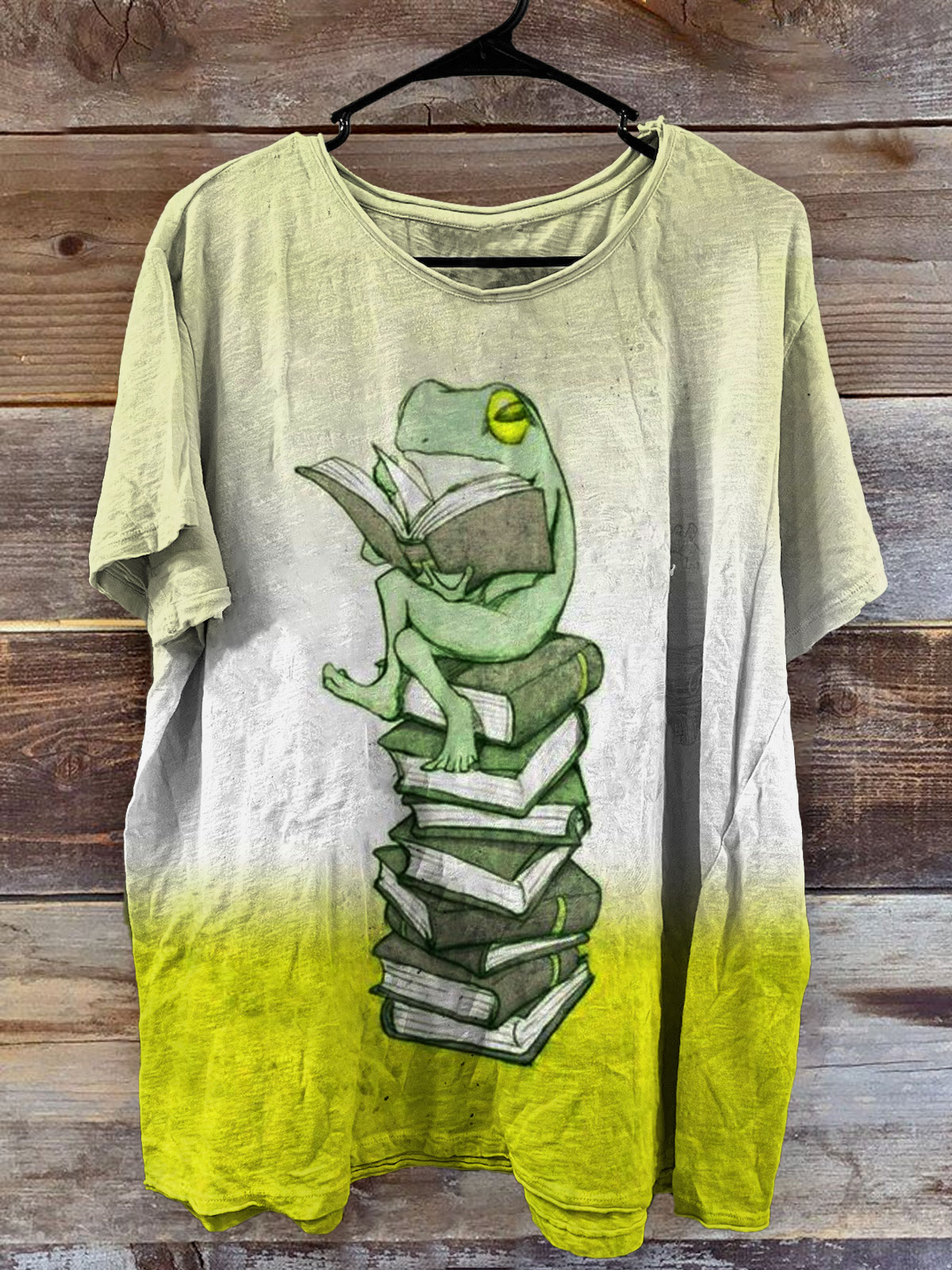 Book Lover Cute Frog Art Print Casaul Short Sleeve T-shirt