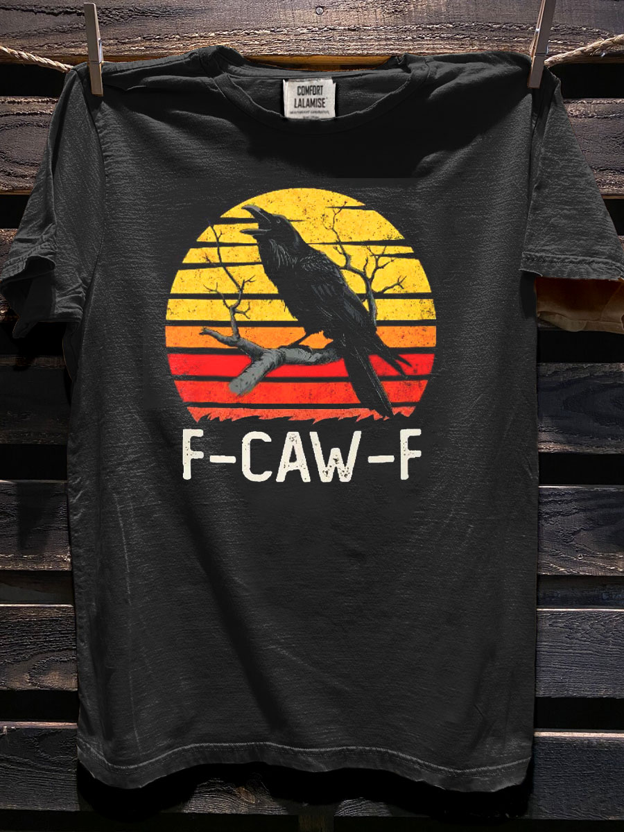 F-caw-F F Caw F Funny Black Bird Crown Art Print Casaul Short Sleeve T-shirt