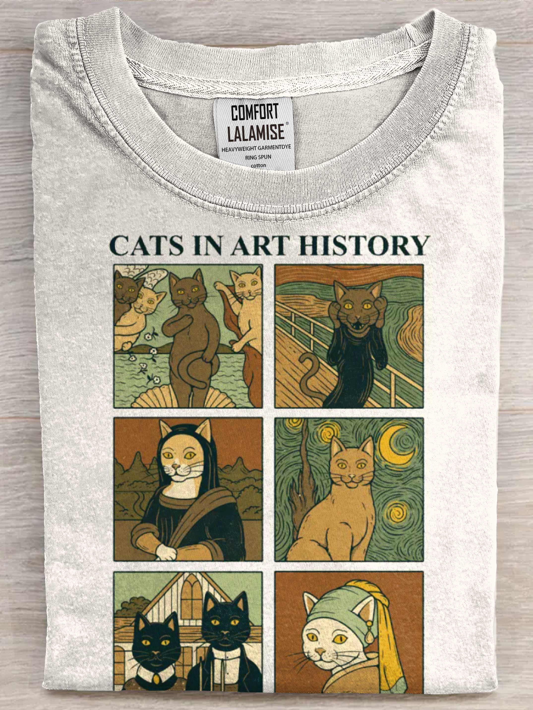 Cats In Art History Art Print Casual Short Sleeve T-shirt
