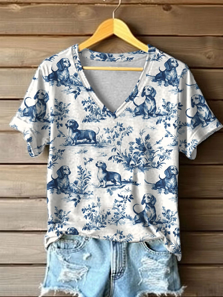 Women's Dachshund Dog Print Casual T-shirt