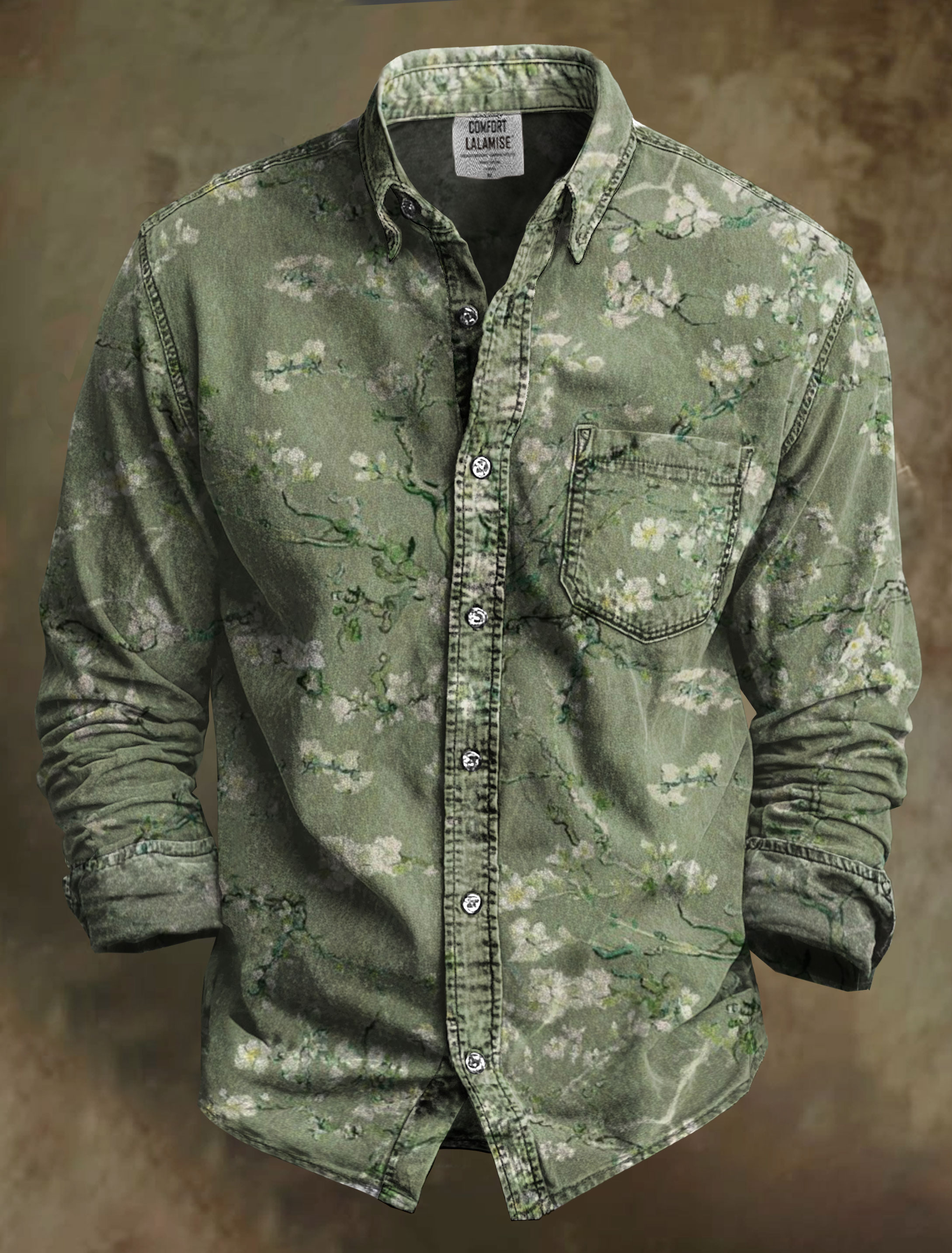 Vintage Van Gogh Almond Blossom Art Print 100% Cotton Long Sleeve Shirt