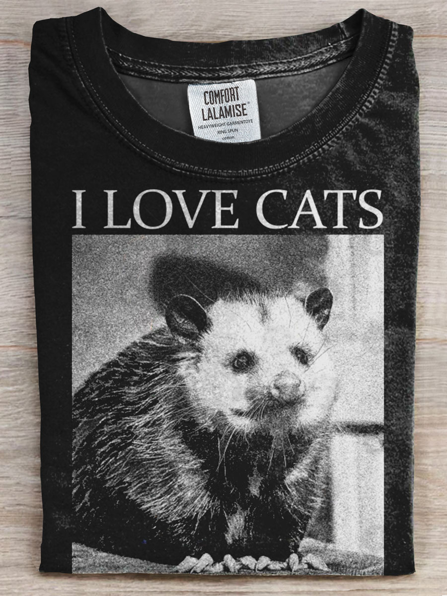I Love Cats Prints Casual T-shirt