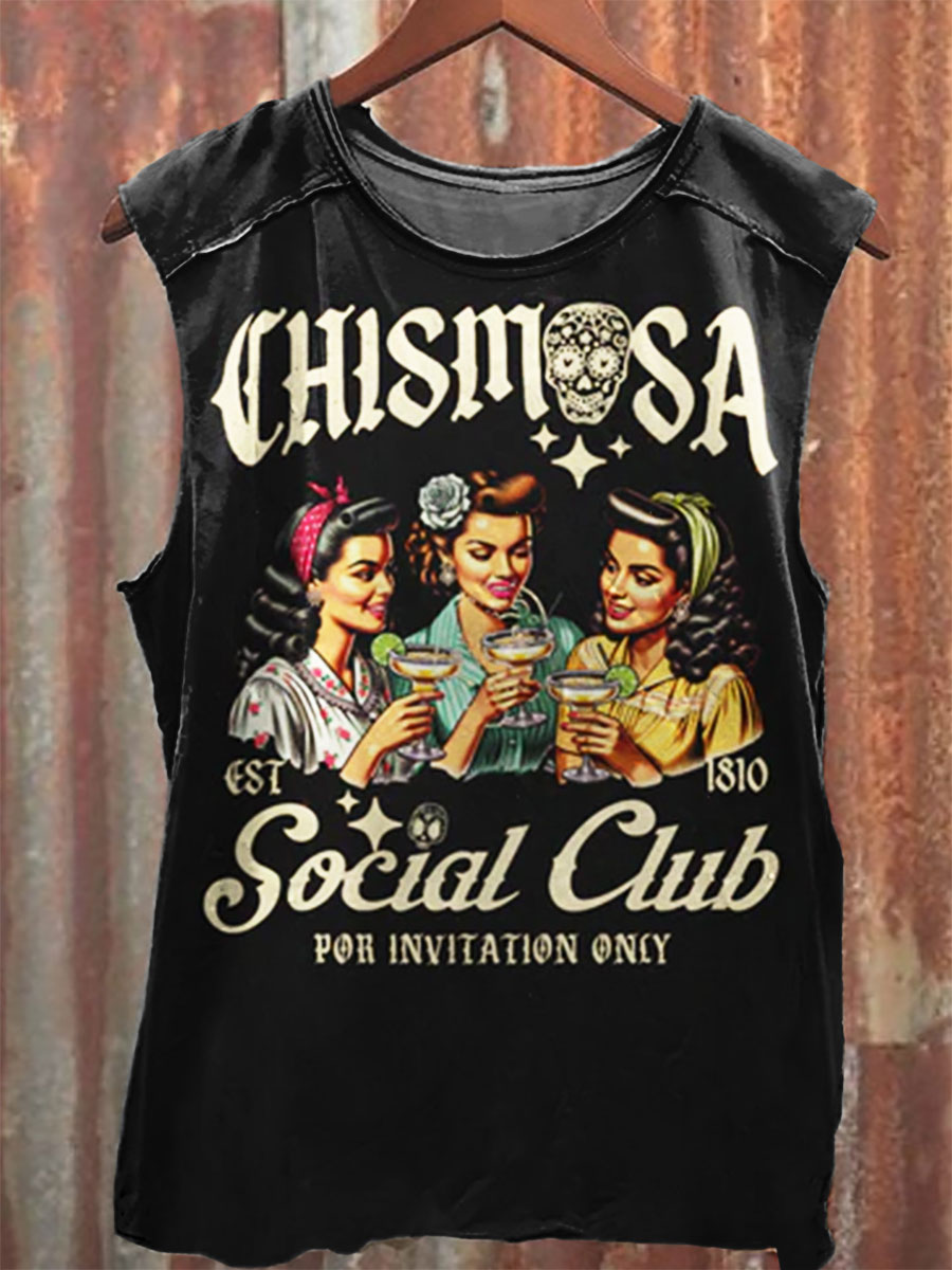 Chismosa Social Club Vintage Print 100% Cotton Casual Tank Top
