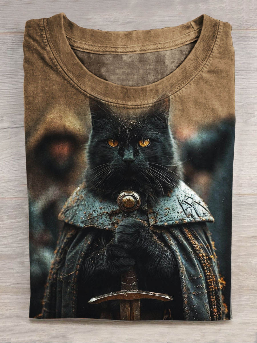 Cat Print Short Sleeve Top