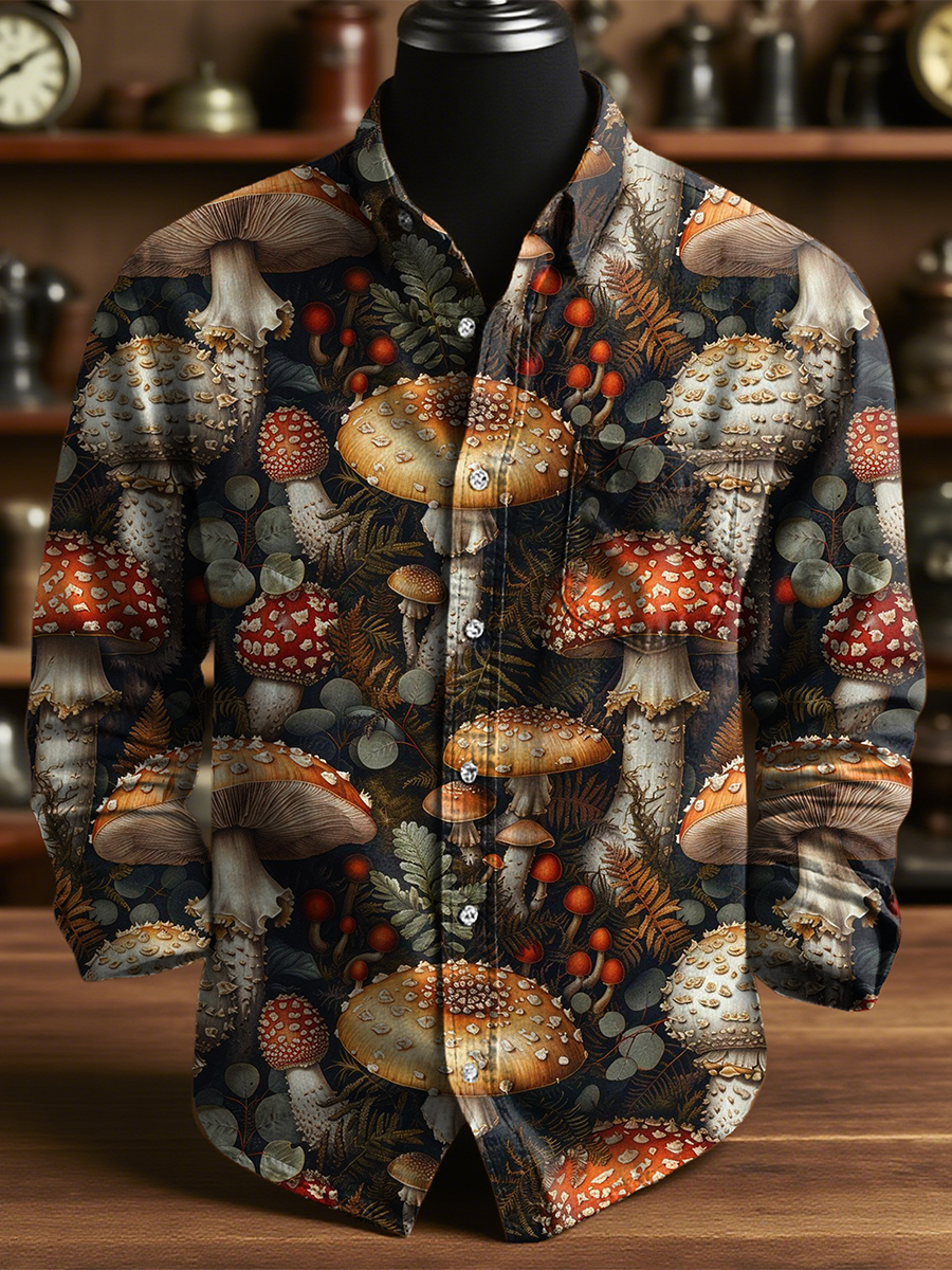 Retro Mushrooms Art Print 100% Cotton Long Sleeve Shirt