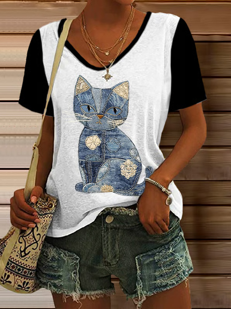 Women's Retro Animal Cat Print T-shirt