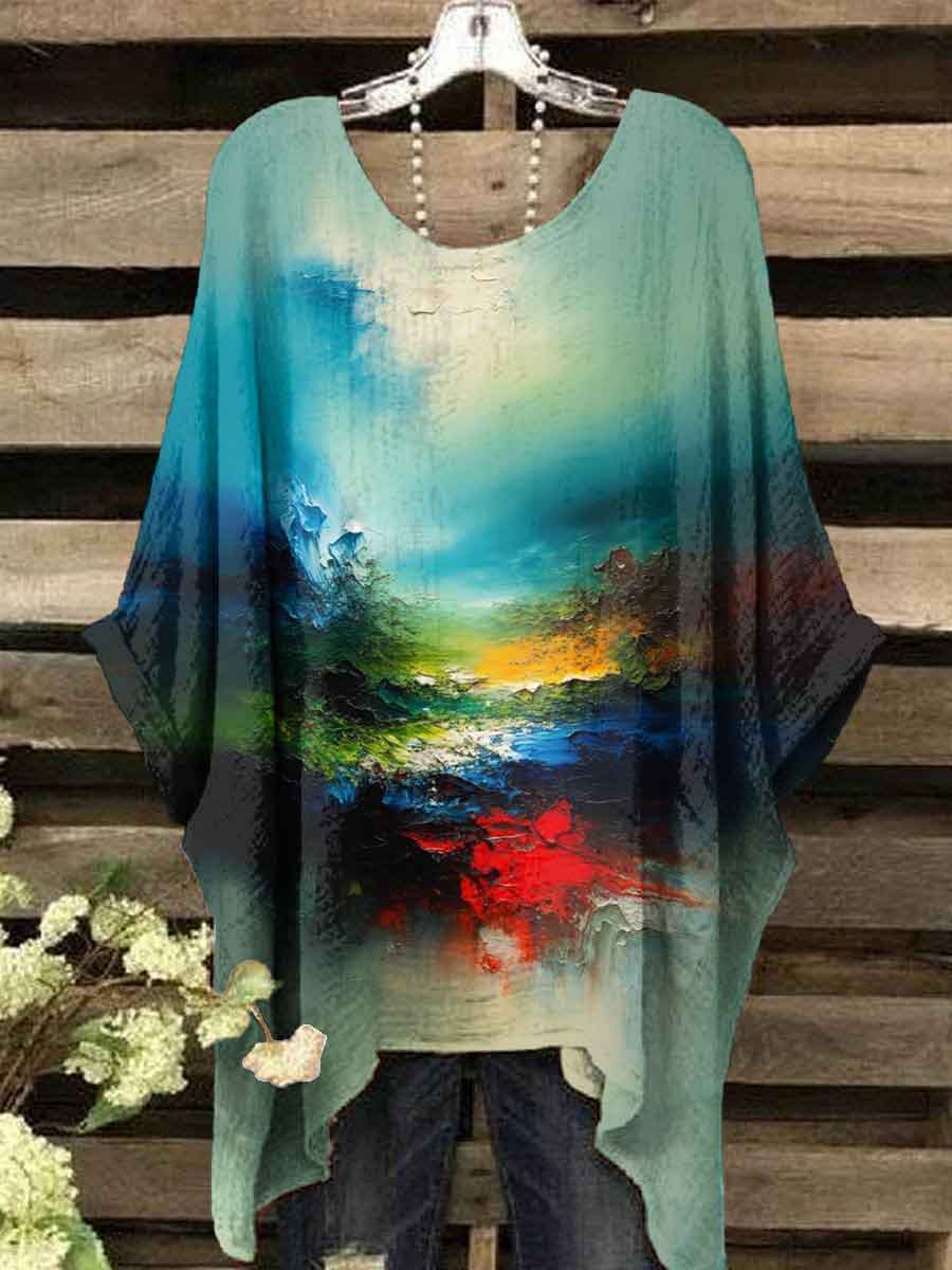 Women's Abtsrct Wave Art Print Casual Top