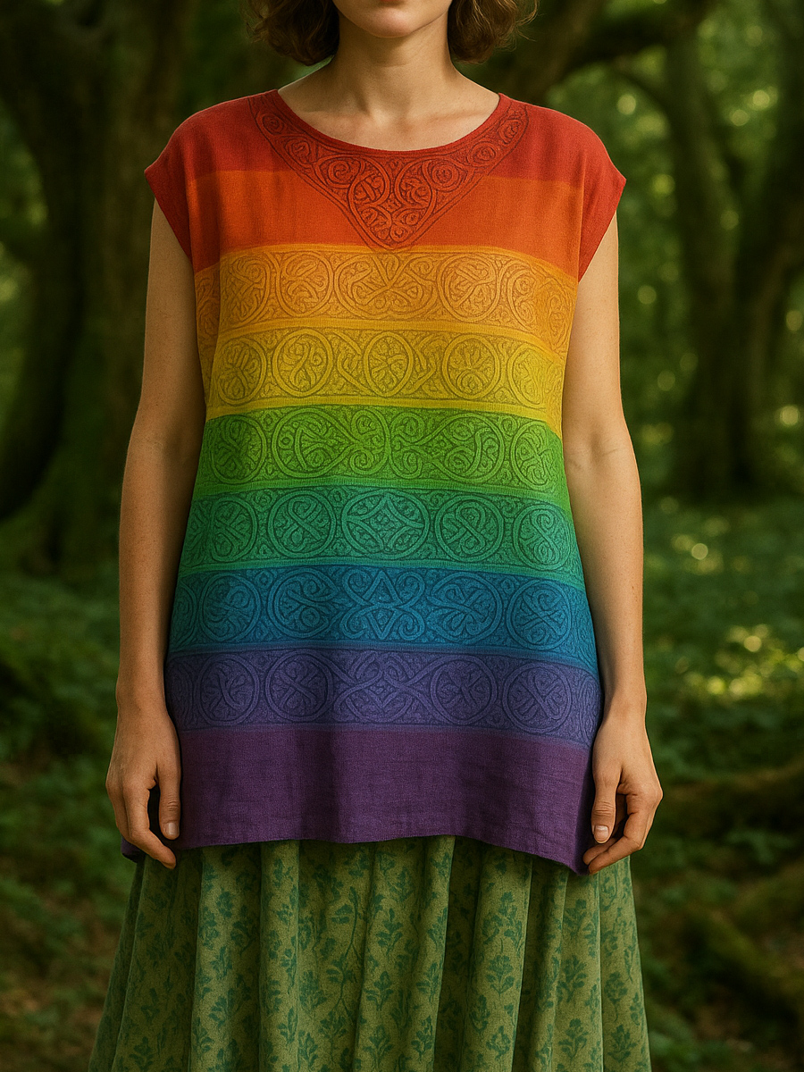 Rainbow Stripe Floral Art Print Casual Top