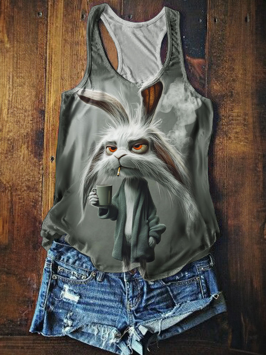 Funny Rabbit Print Tank Top