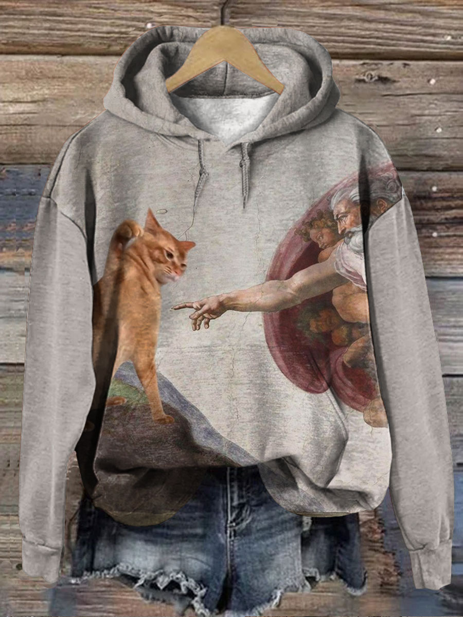 Vintage Funny Cat Art Print Casual  Sweatshirt