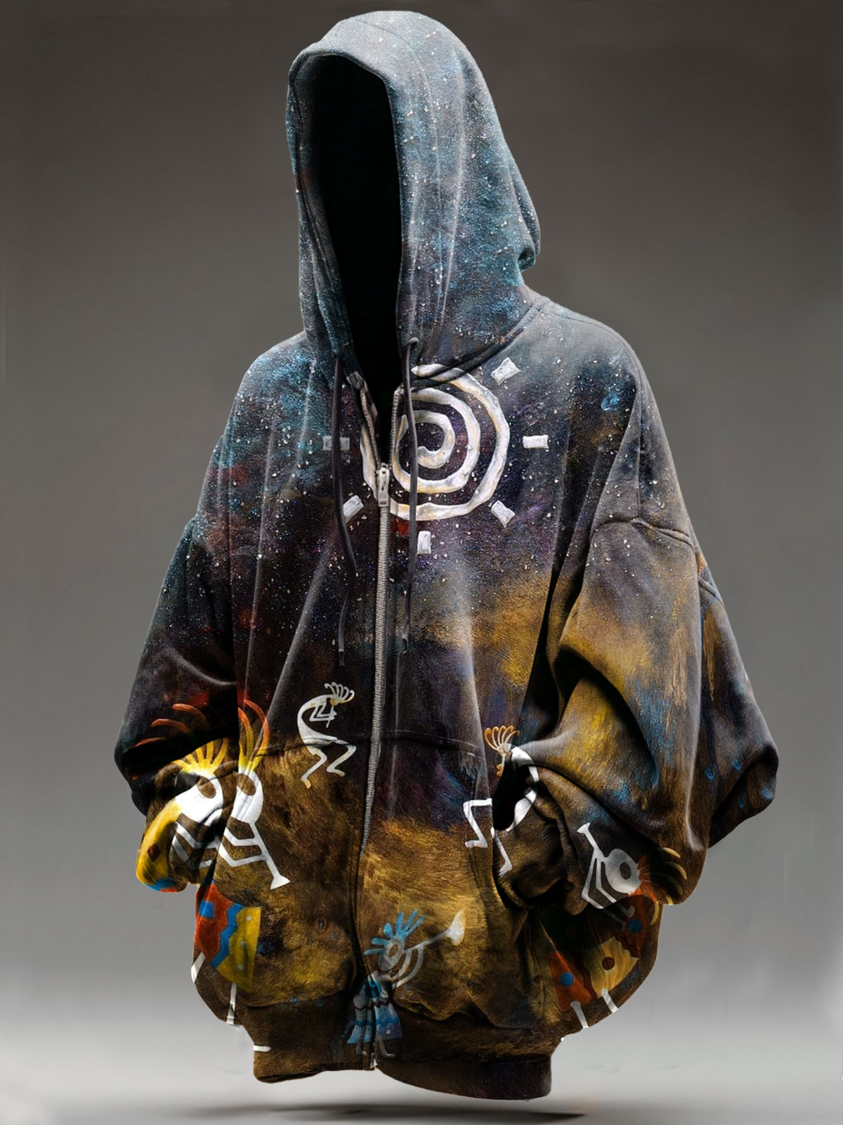 Abstrct Art Print Casual Zip Hoodie Sweatshirt