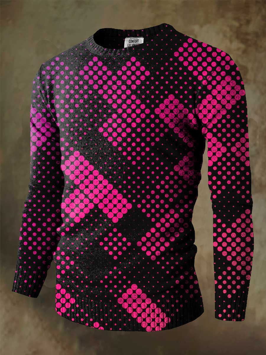 Abstrct Multicolor Art Print Knit Pullover Sweater