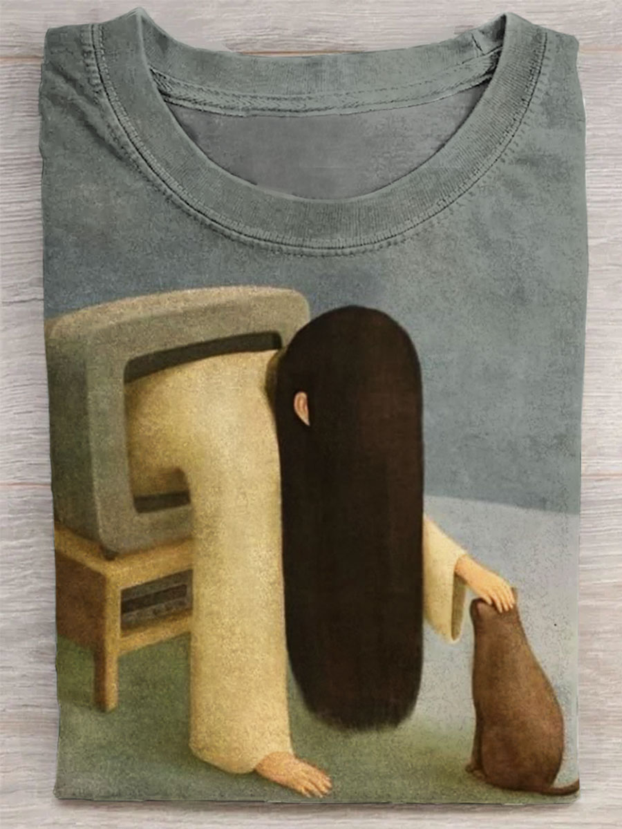 Funny Cat Print Casual Top