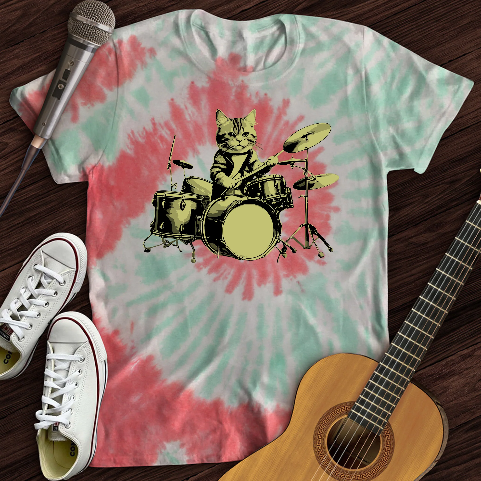 Cat Drums Tie Dye T-Shirt