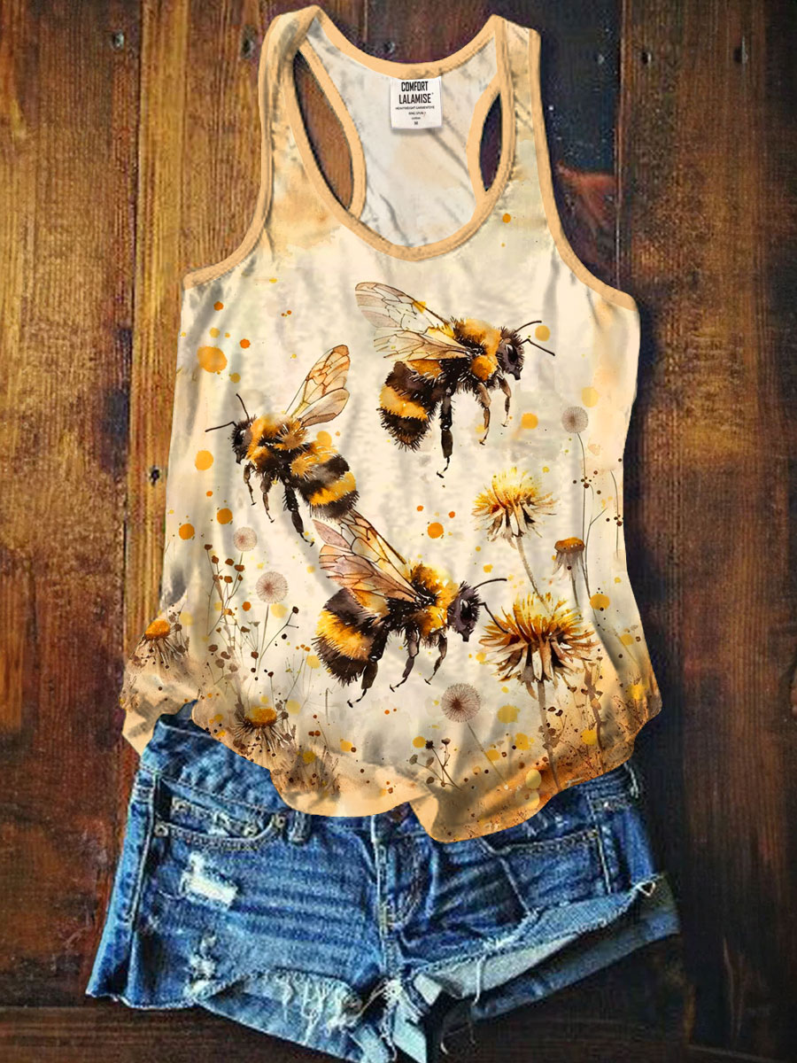 Cute Bee Art Print Casaul Tank Top