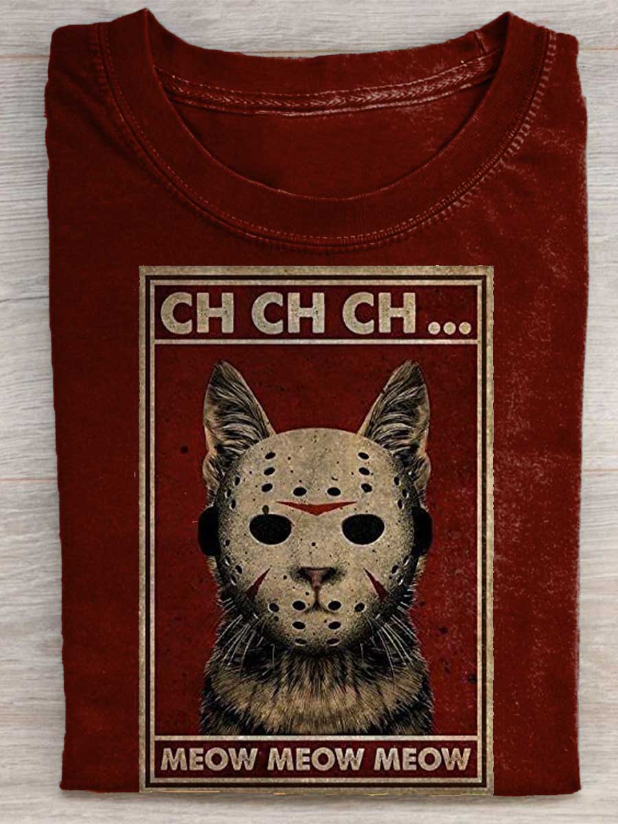 Masked Cat Killer Catson Pattern T-shirt