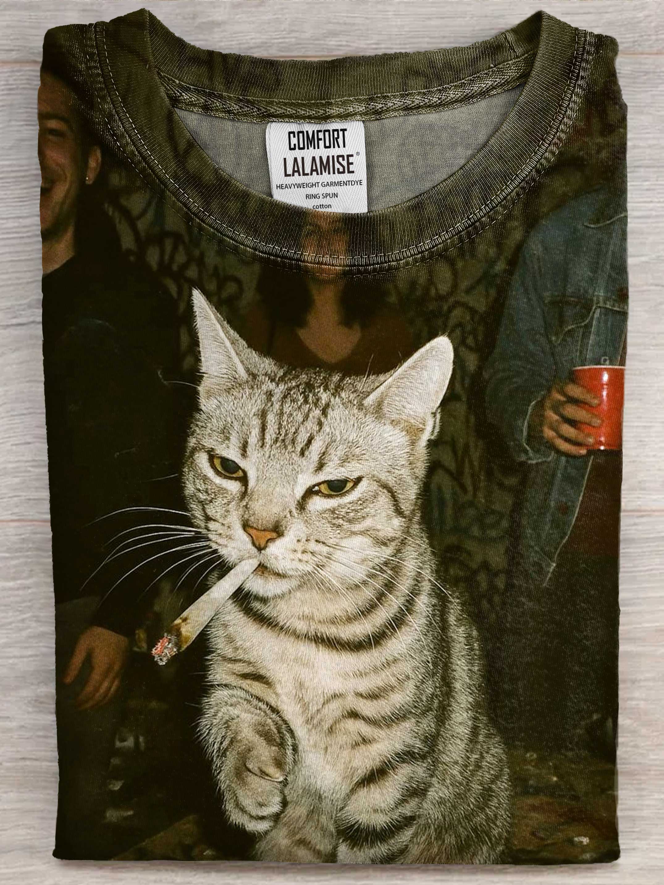 Funny Smoking Cat Art Print Cotton Casaul Short Sleeve T-shirt