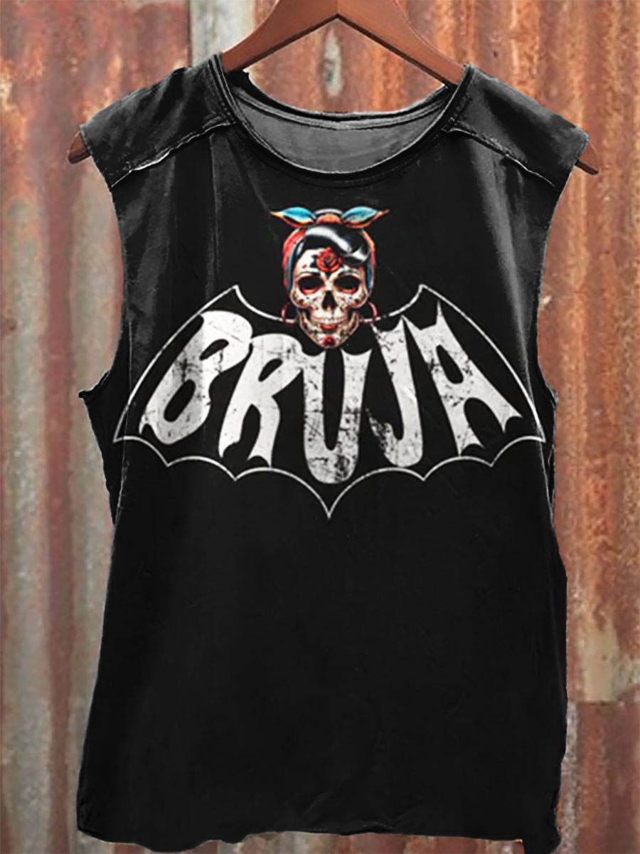 Bruja Vintage Print 100% Cotton Casual Tank Top