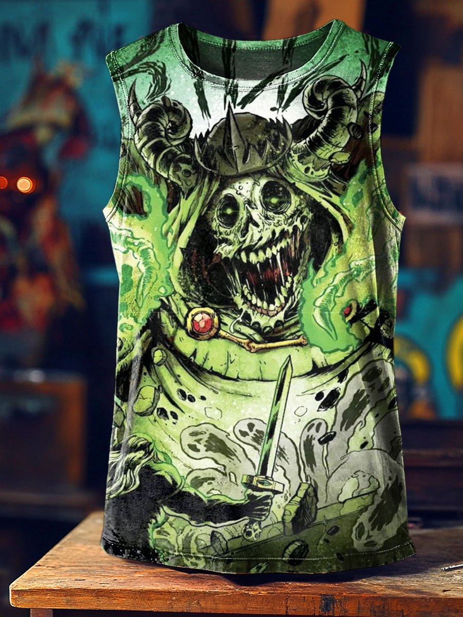 Vintage Horror Print 100% Cotton Casual Tank Top