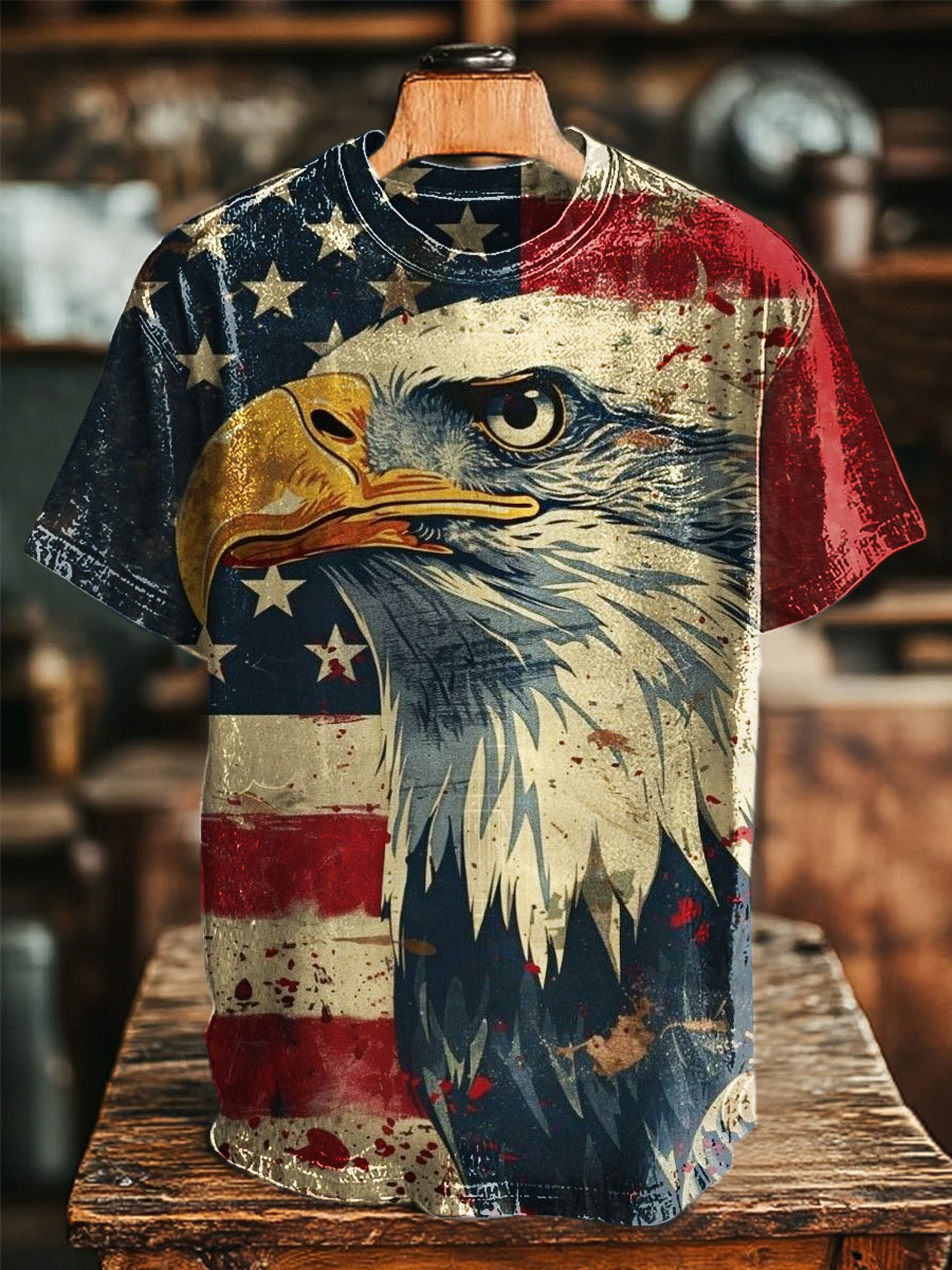 American Flag Eagle Print Retro T-Shirt