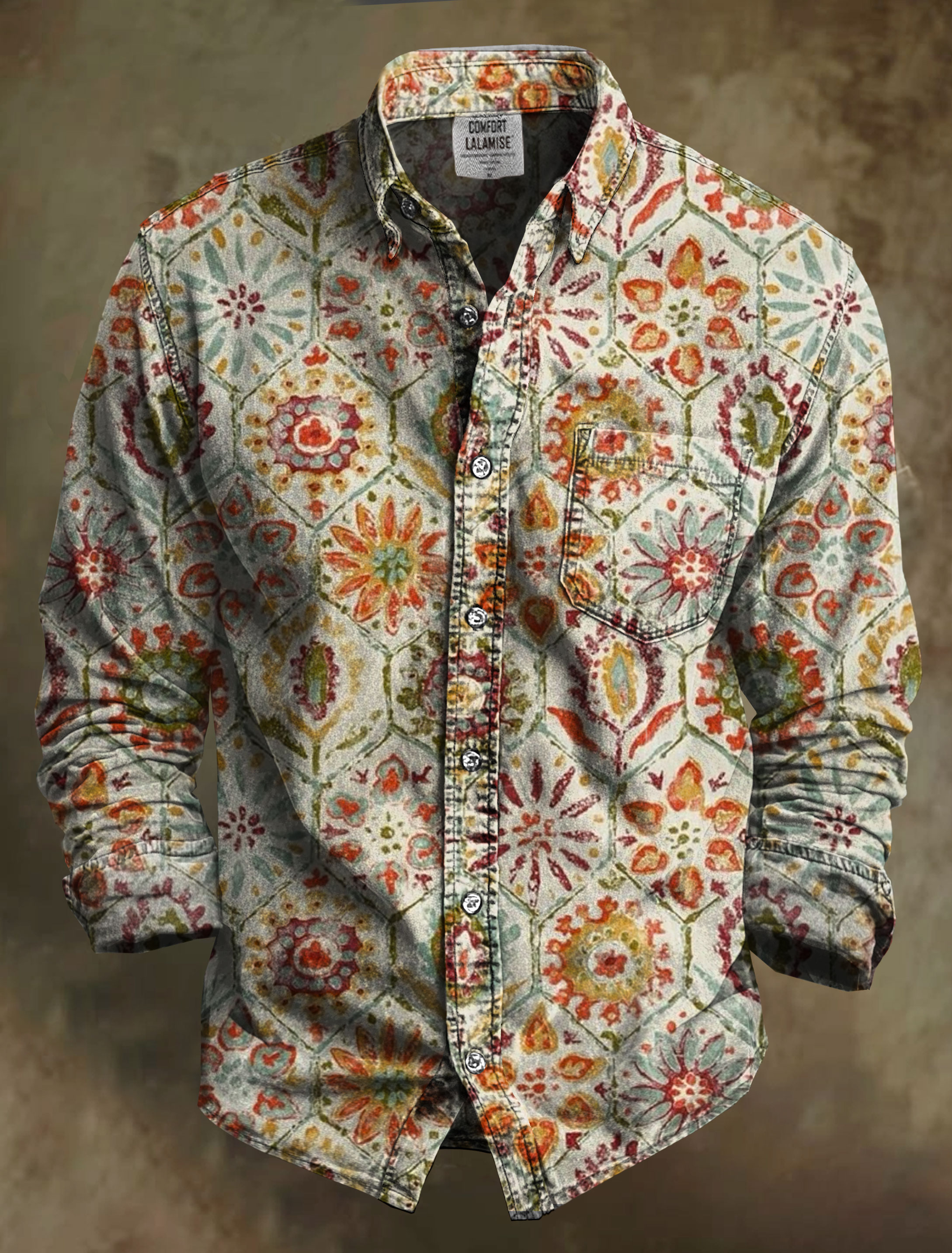 Vintage Art Print 100% Cotton Long Sleeve Shirt