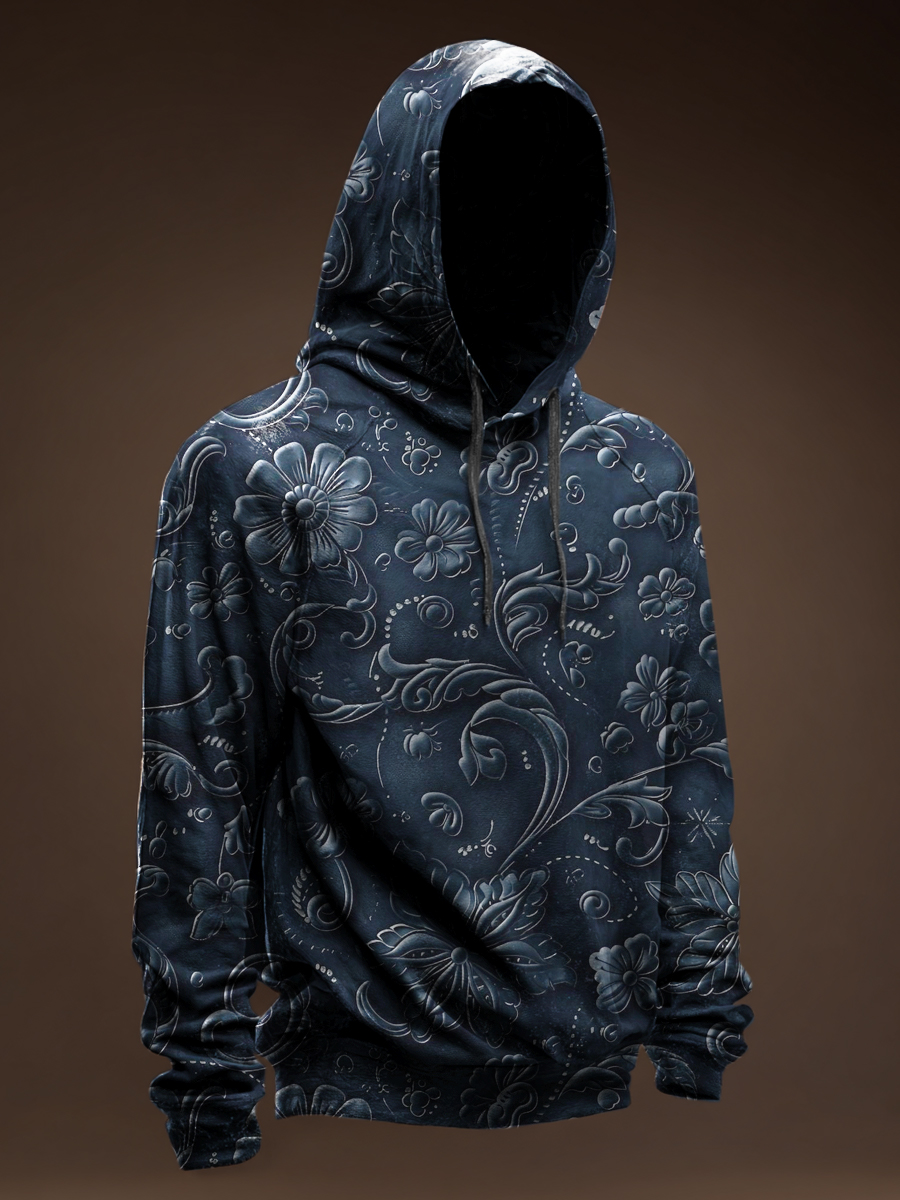 Flower Pattern Vintage Print Casual Hoodie Sweatshirt