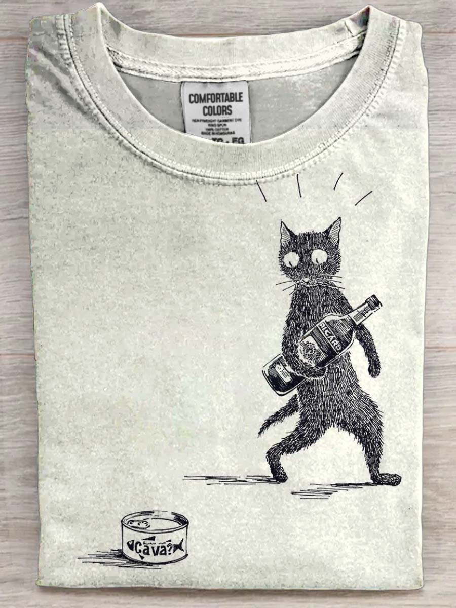 Funny Cat Print Casual Short Sleeve T-Shirt