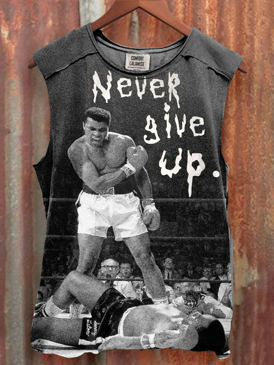 Never Give Up Art Print 100% Cotton Casual Tank Top