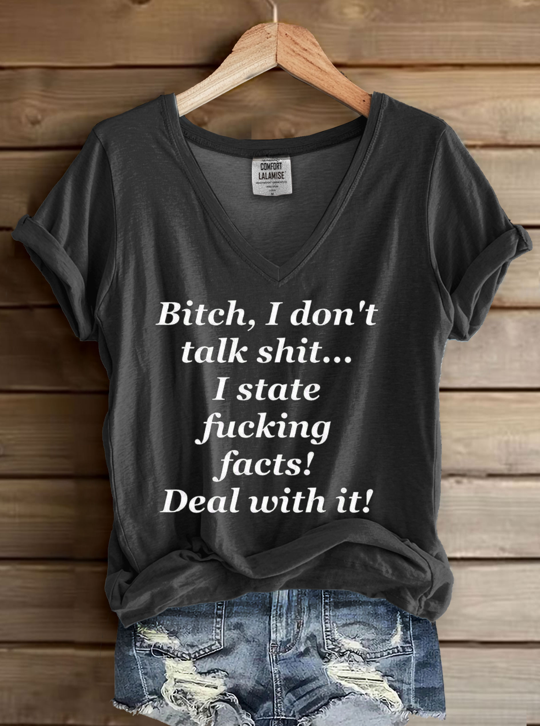 Funny Letter Print V-neck Casual T-Shirt