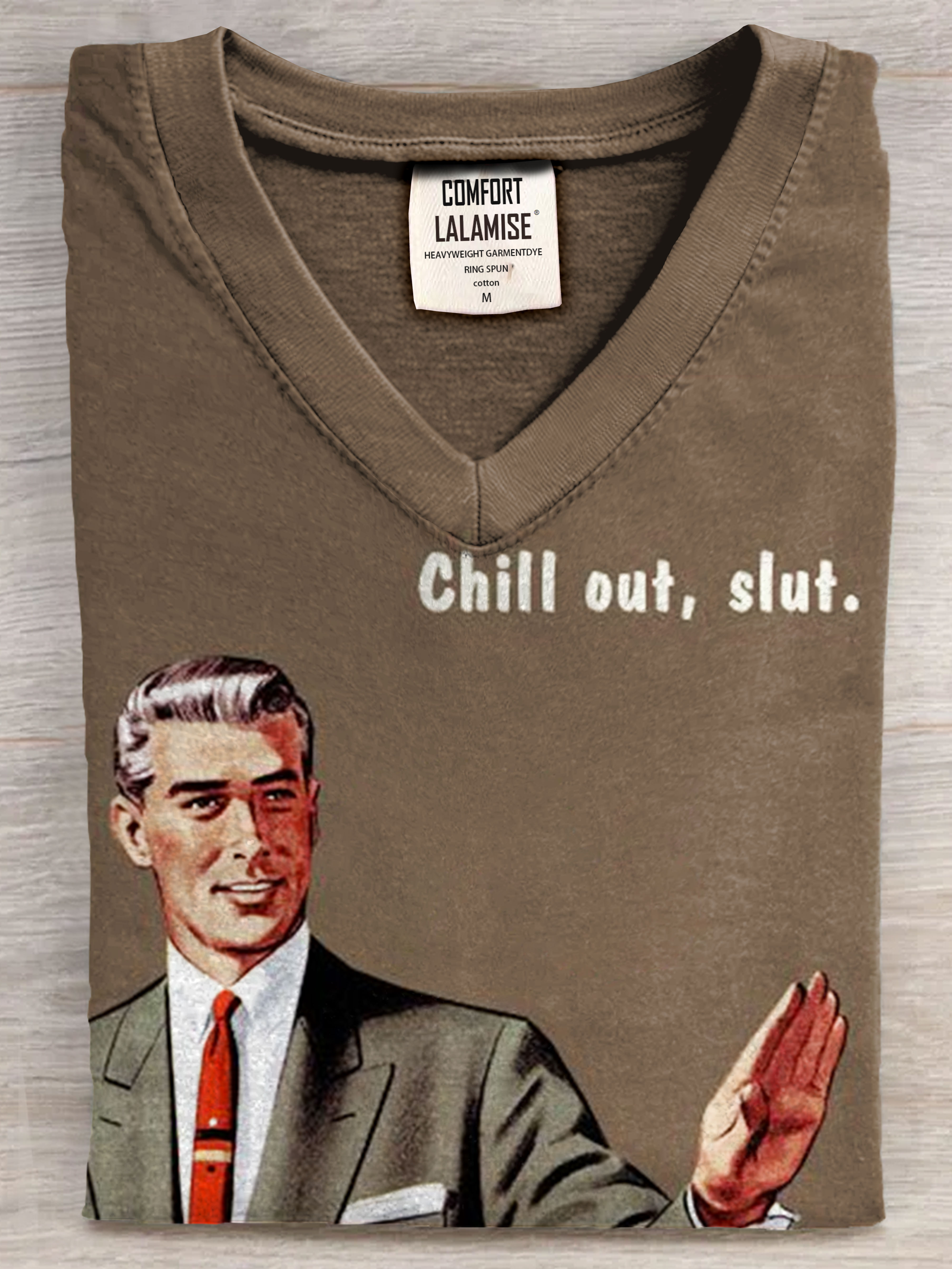 Vintage Funny Art Print V-neck Casual T-Shirt