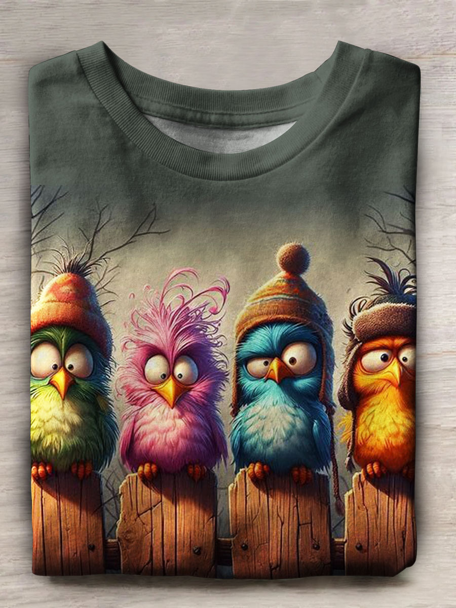 Bird Print Casual Short Sleeve Top