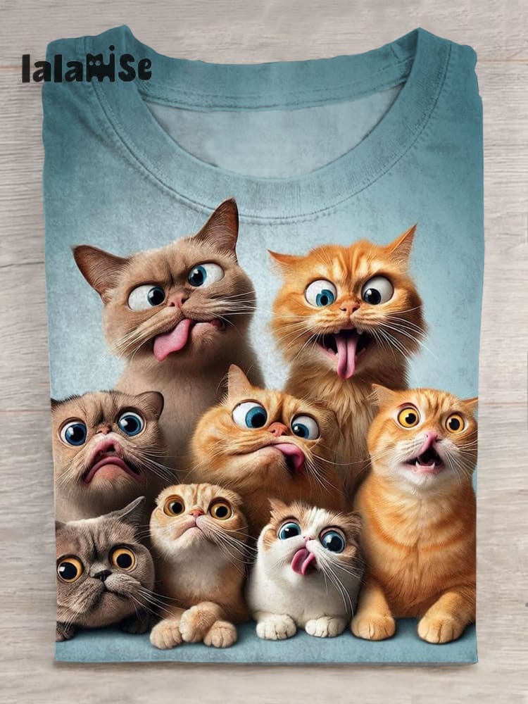 Funny Cat Art Print Short Sleeve Casual T-shirt