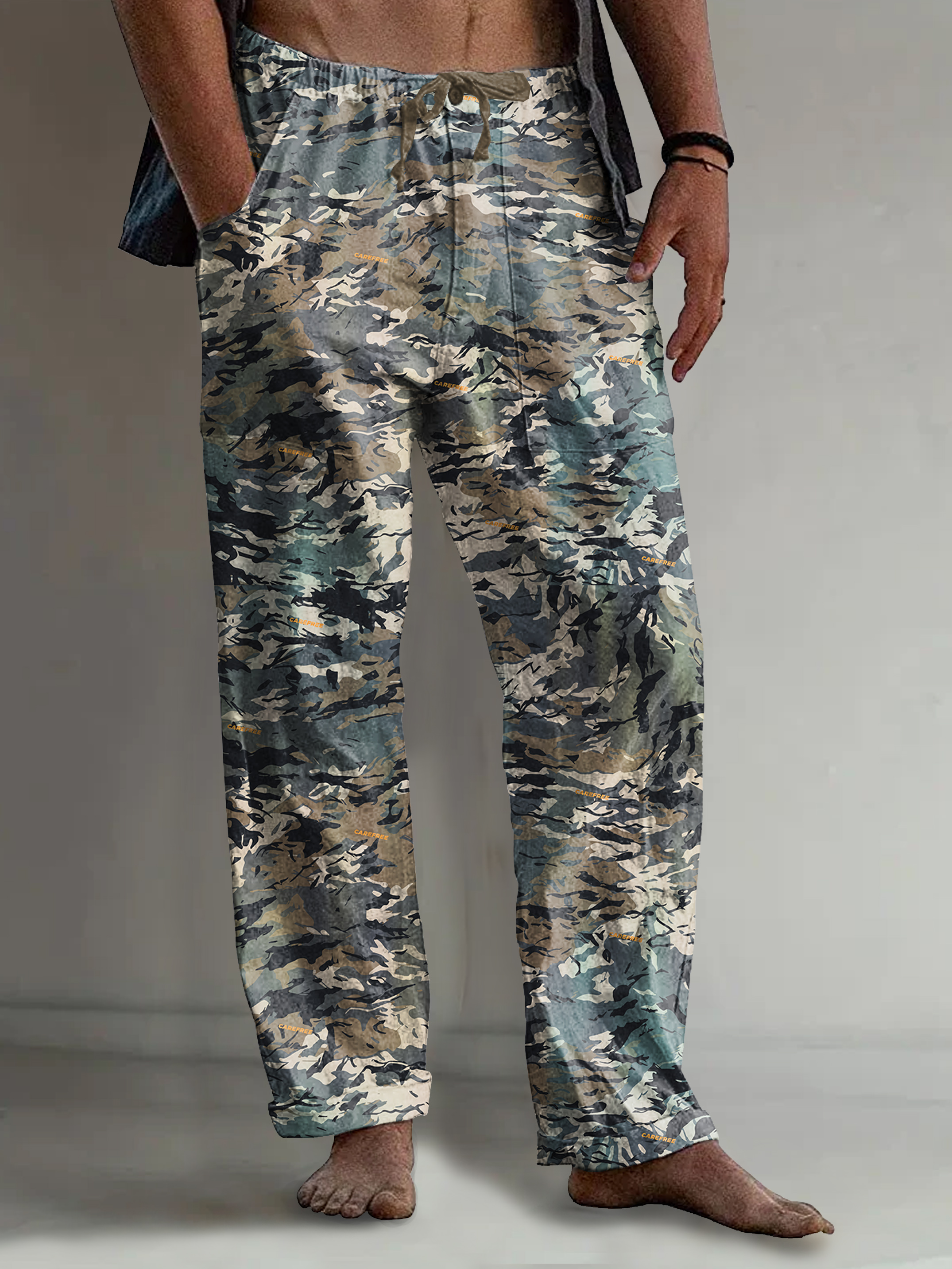 Men's Vintage Abstract Camouflage elements Art Print Comfy 100% Cotton Pants