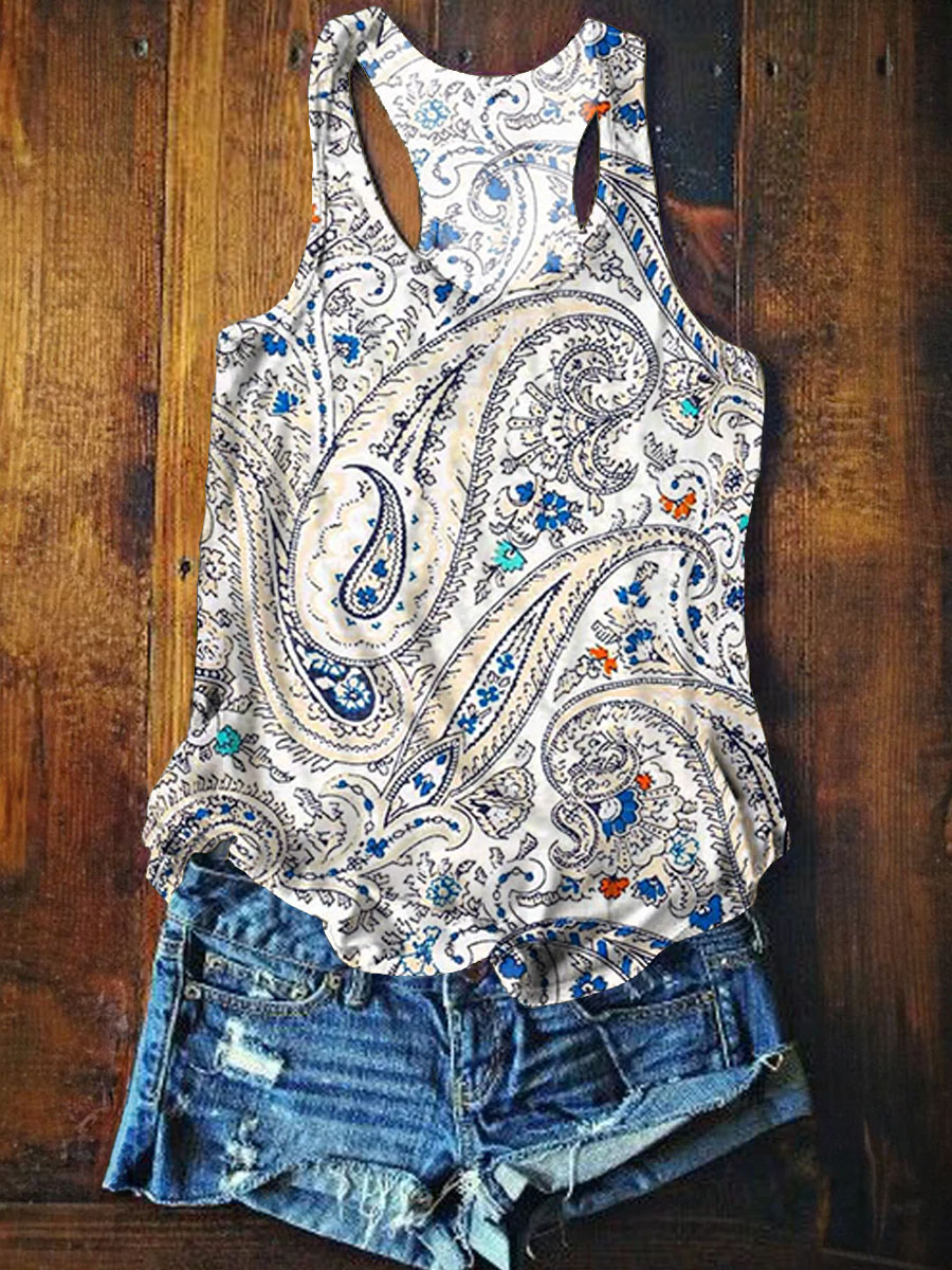 Women's Cashew Flower Pattern Art Print Tank Top