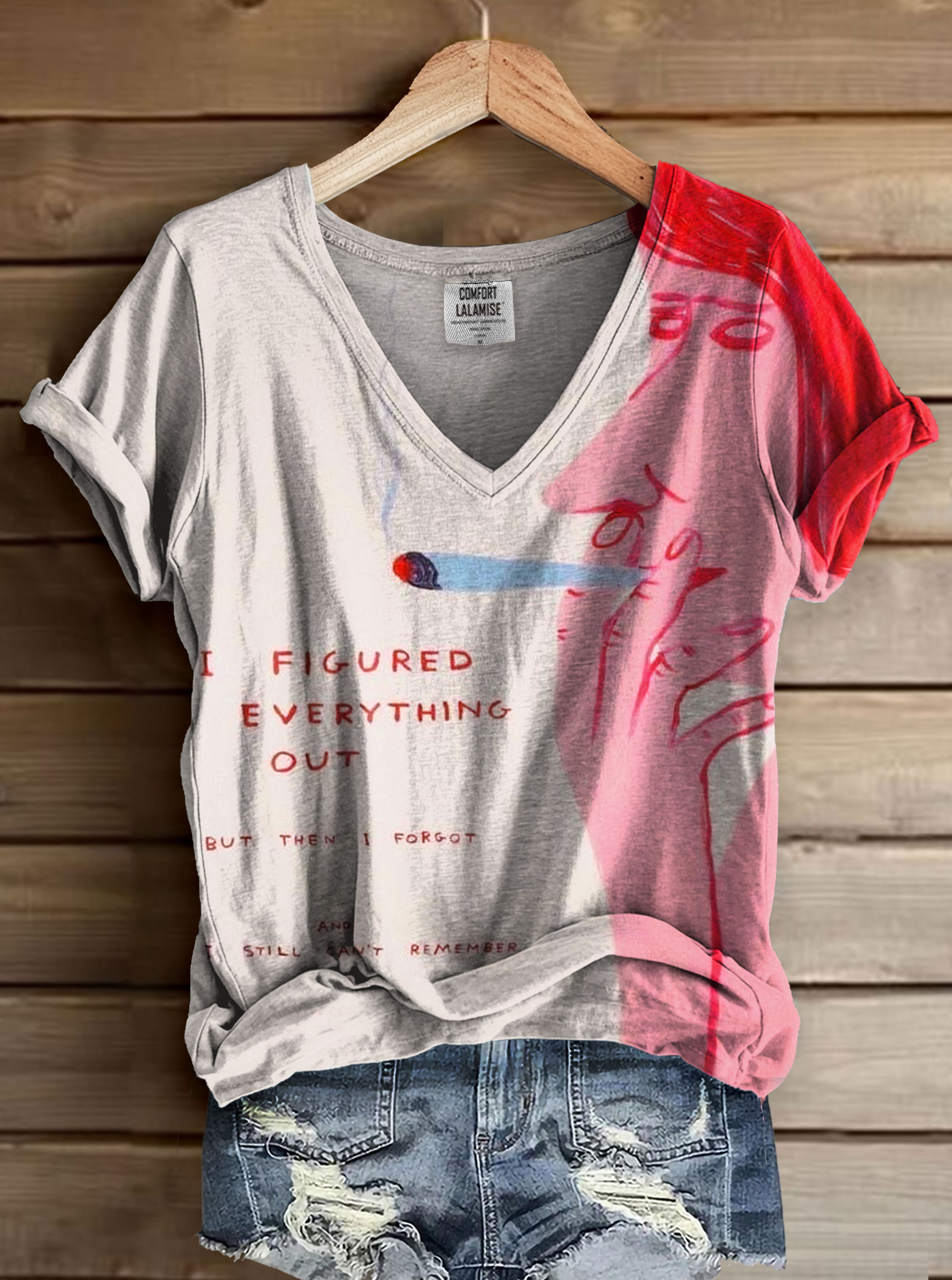 Abstrct Funny Letter Art Print V-neck Casual T-Shirt