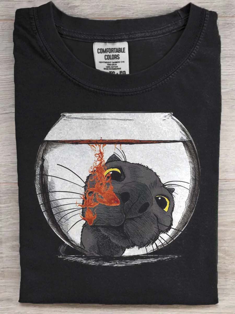 Funny Cat Print Casual Short Sleeve T-Shirt